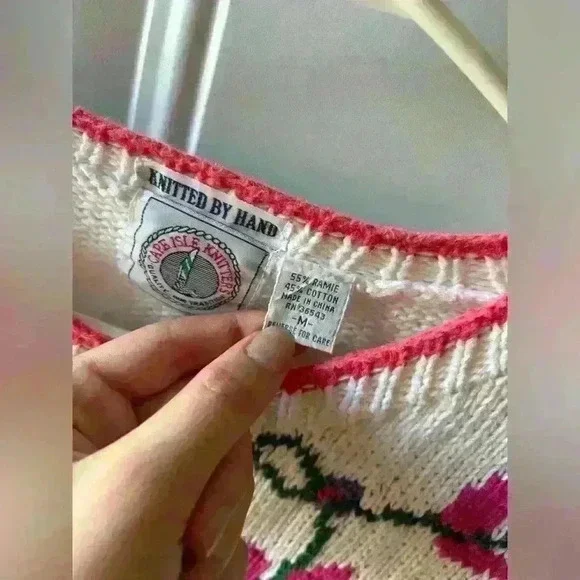 Vintage Cape Isle Knitters Floral Cardigan Sweater Handmade size m - Picture 5 of 7